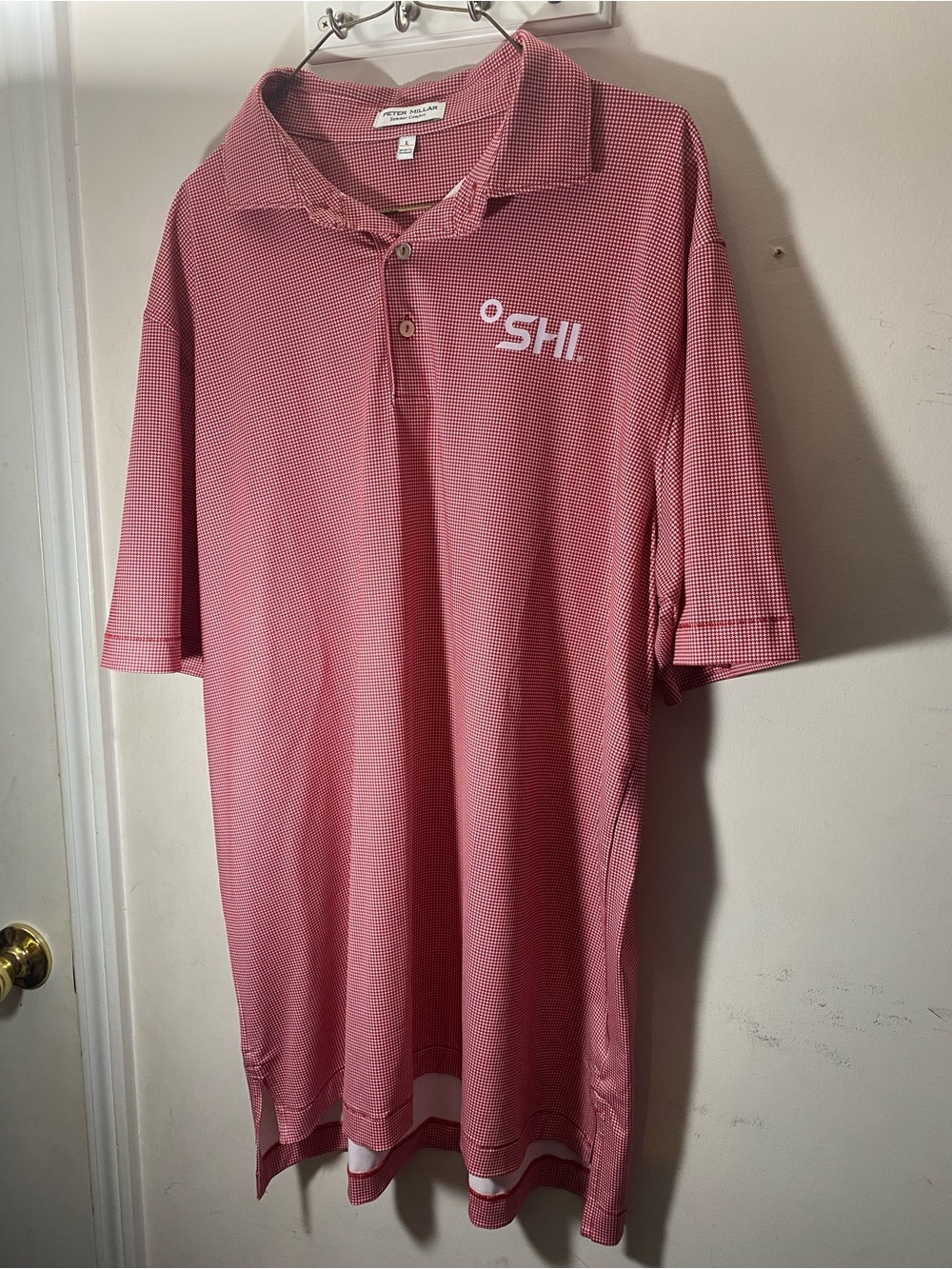 Peter Millar Men's Pink Micro-Pattern Performance Polo